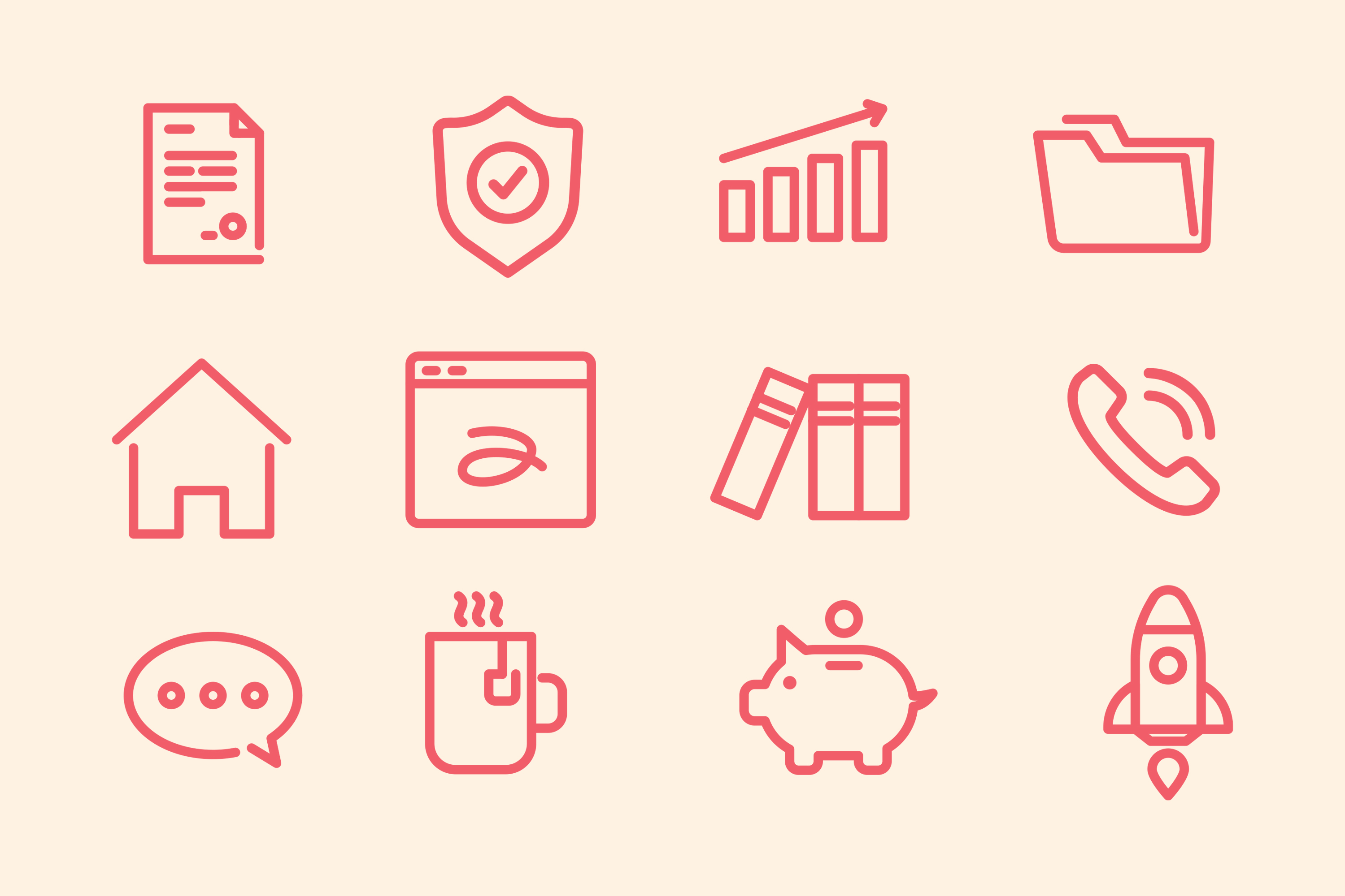 Advice 1st coral line icons for financial services and everyday life.