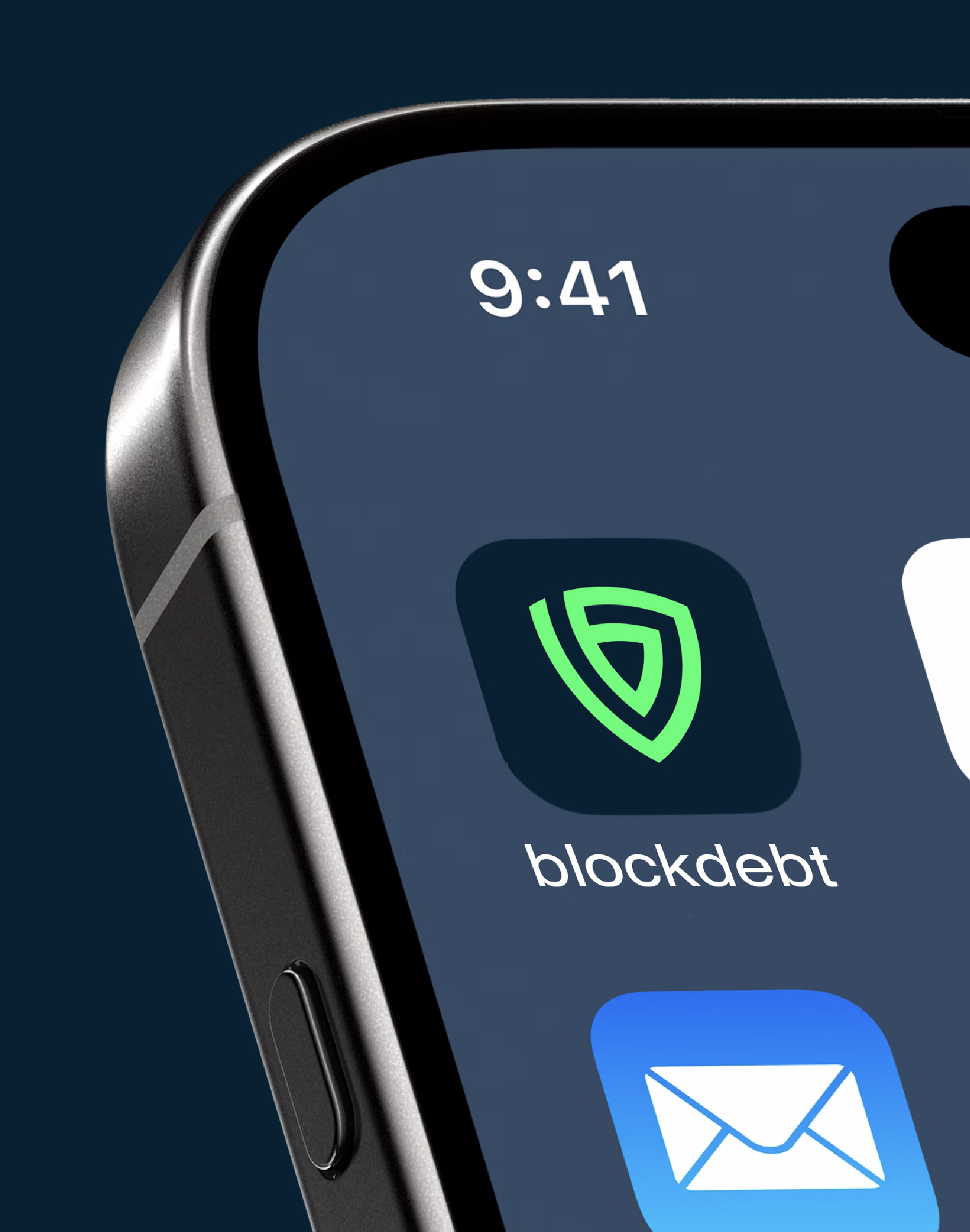 Block Debt app icon on a phone home screen.