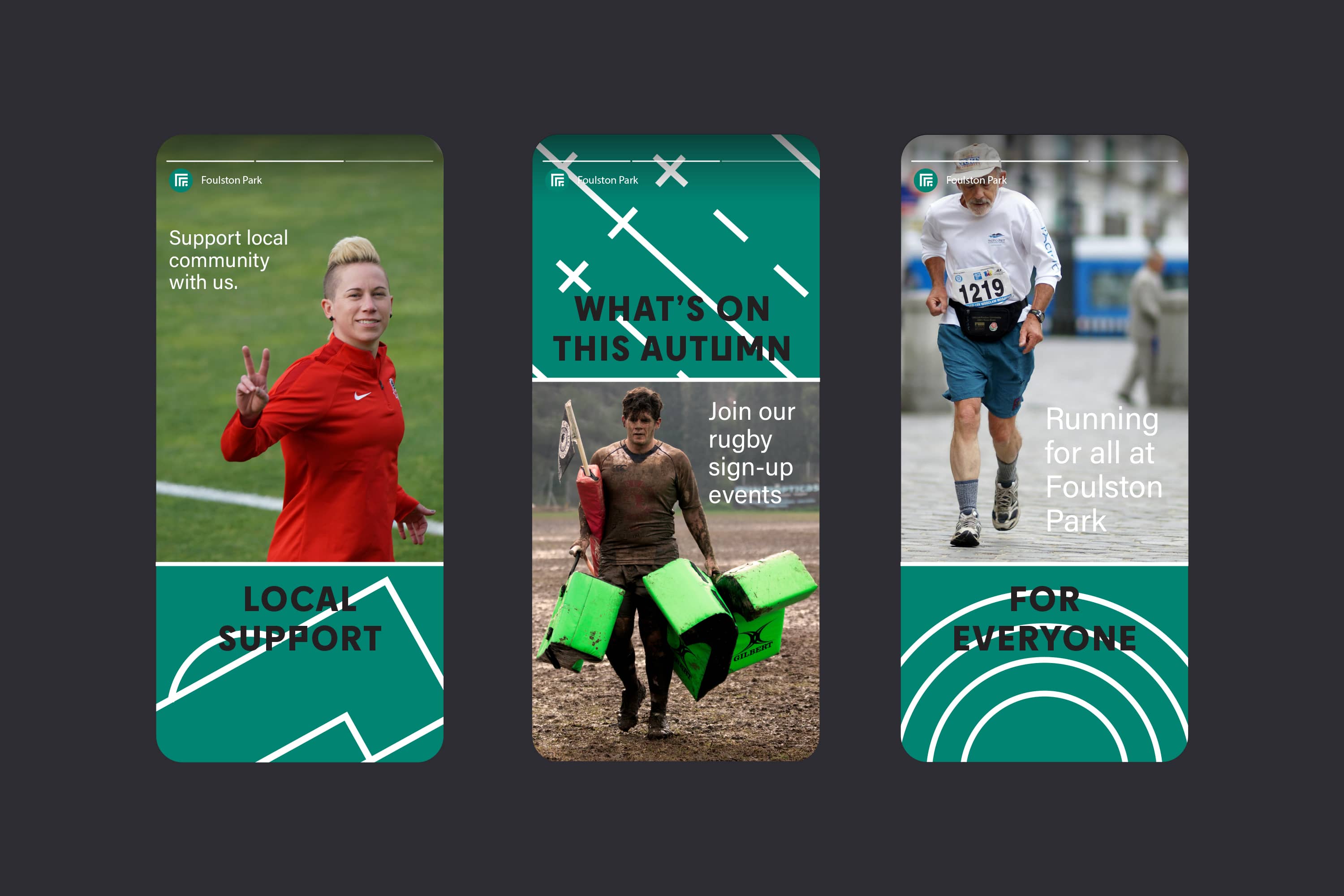 Foulston Park social media designs featuring local sport and athletes.