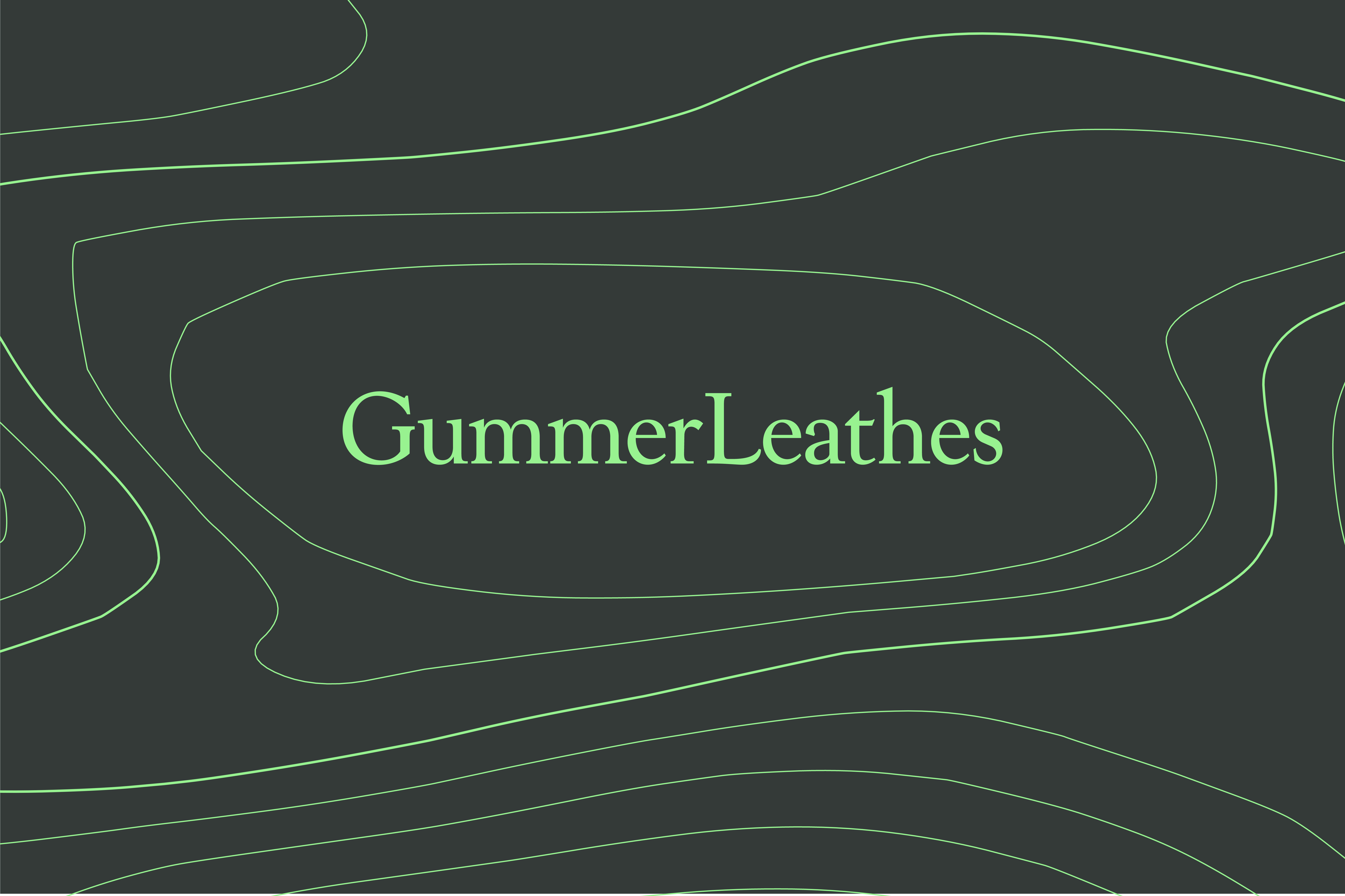 GummerLeathes wordmark surrounded by contour lines on a dark green background.