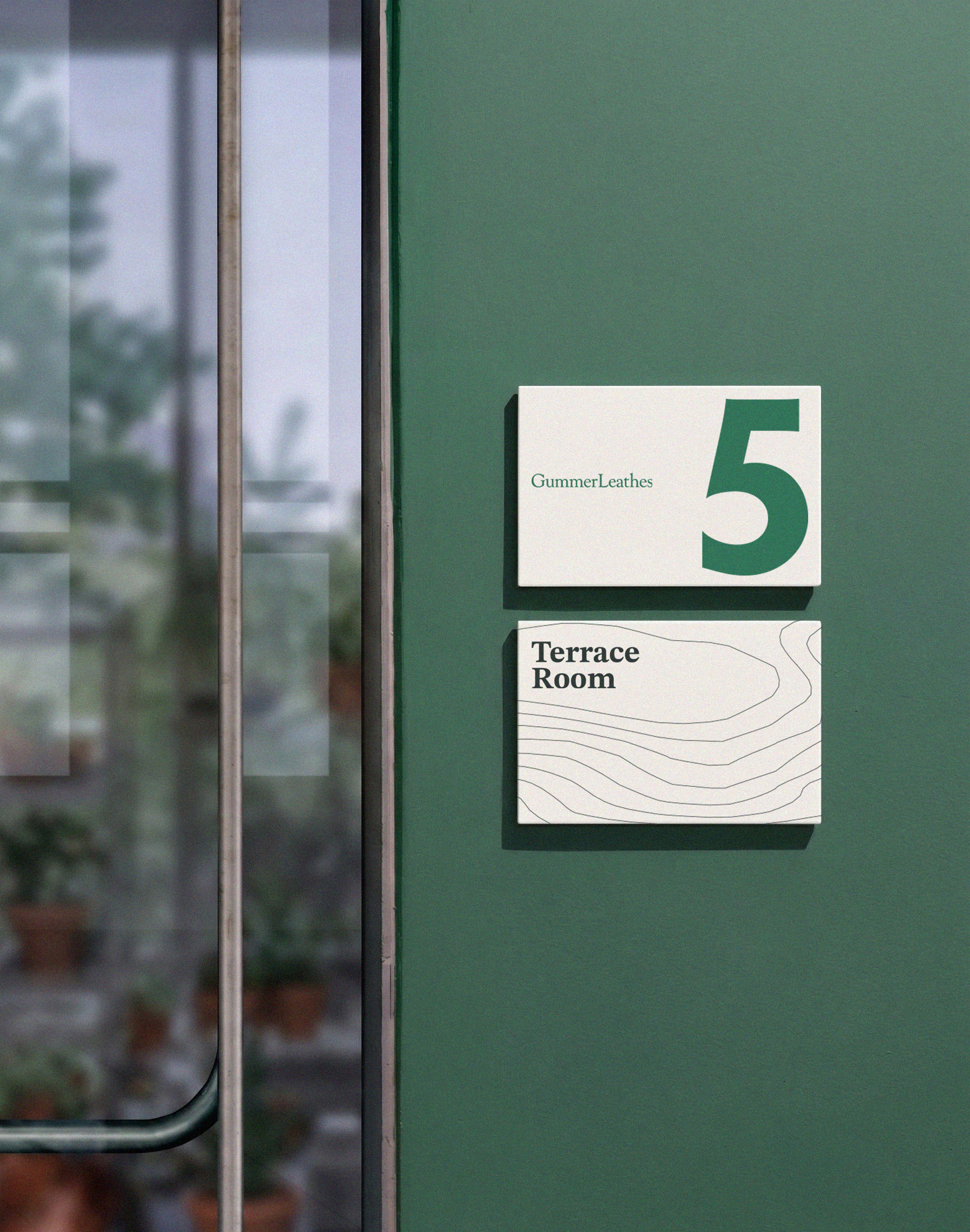 GummerLeathes door signage with a large number five.