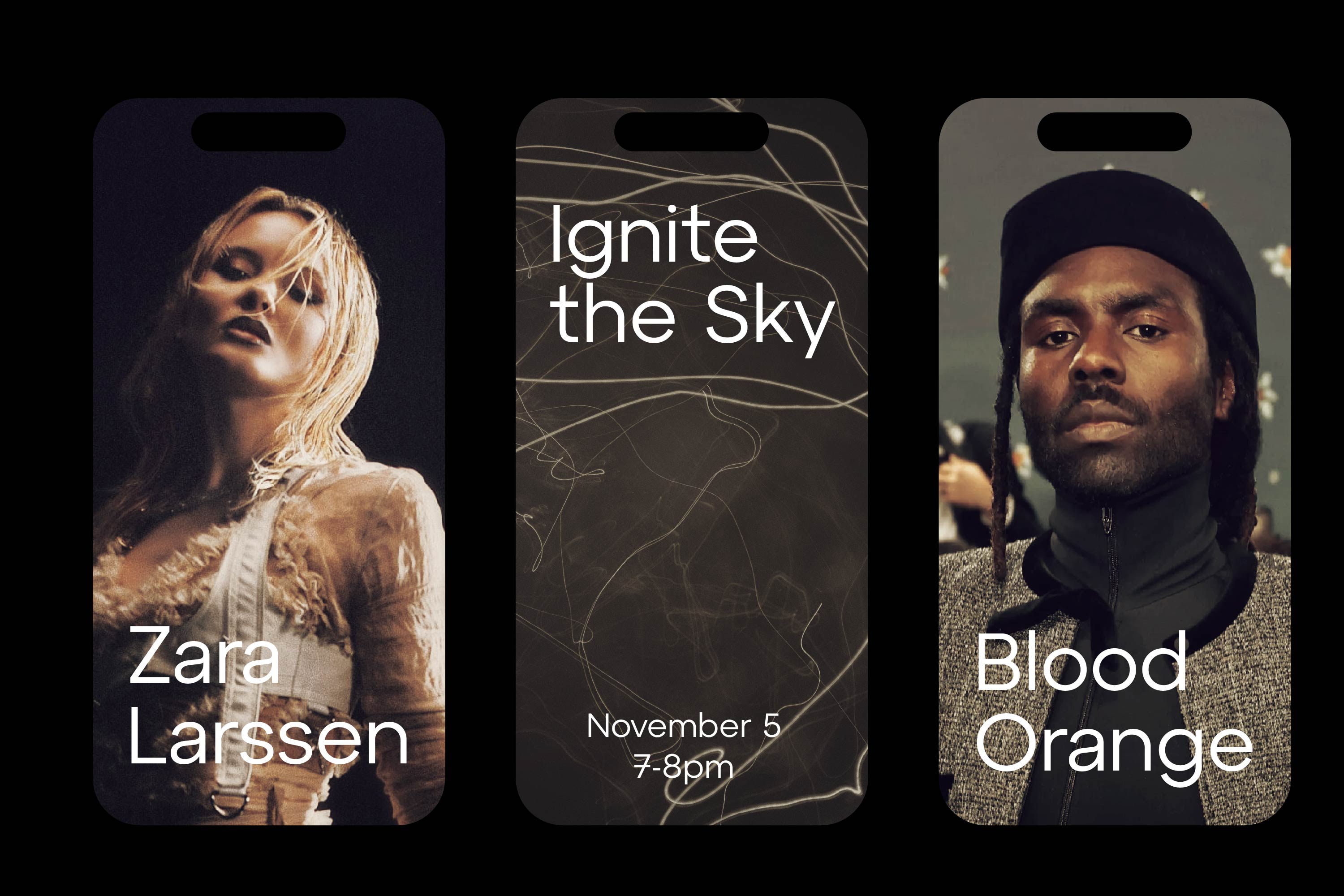 Experiences by Katie event story designs displayed on three phones.