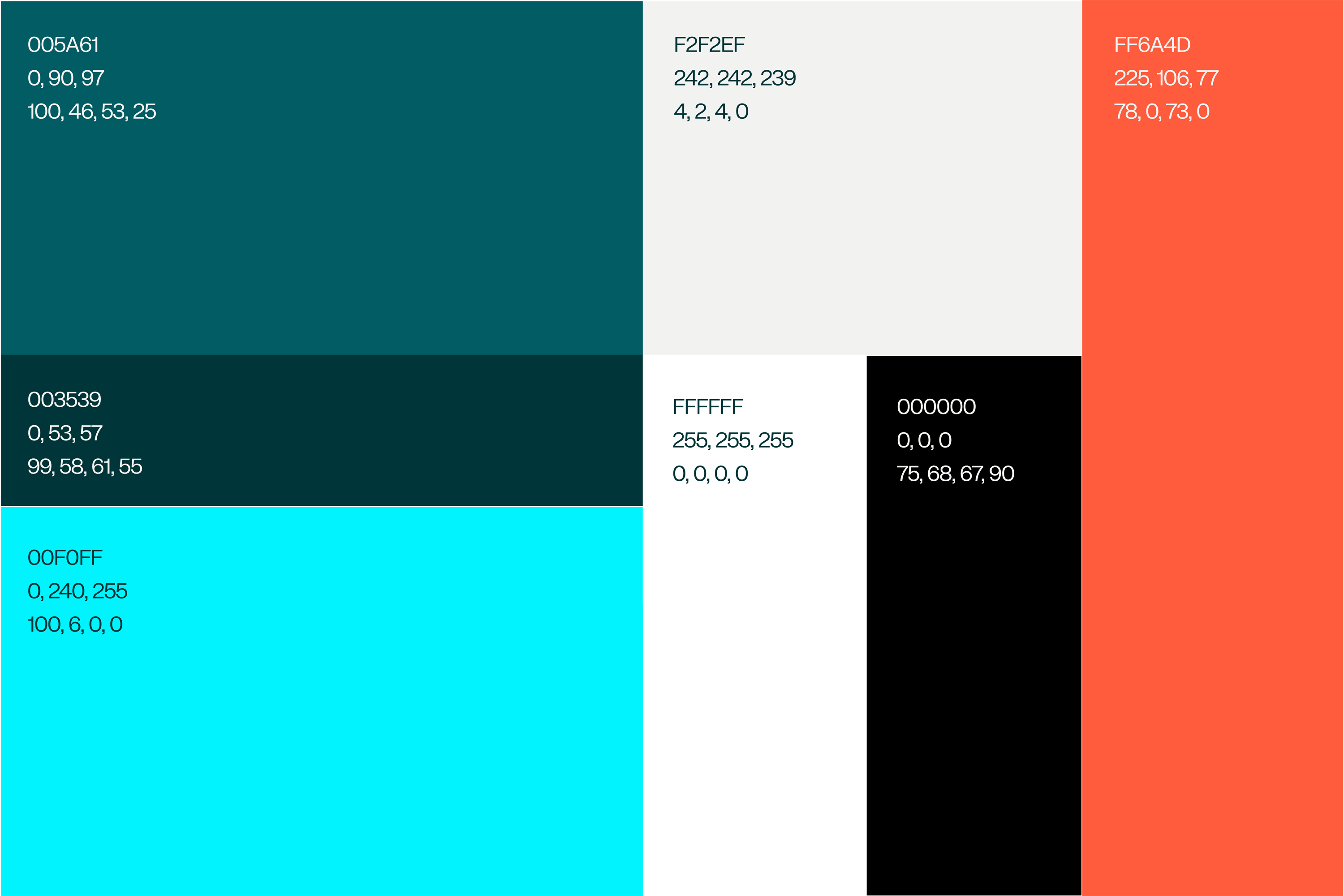 Ocean NRG colour palette in teal, turquoise, coral, cream and black.
