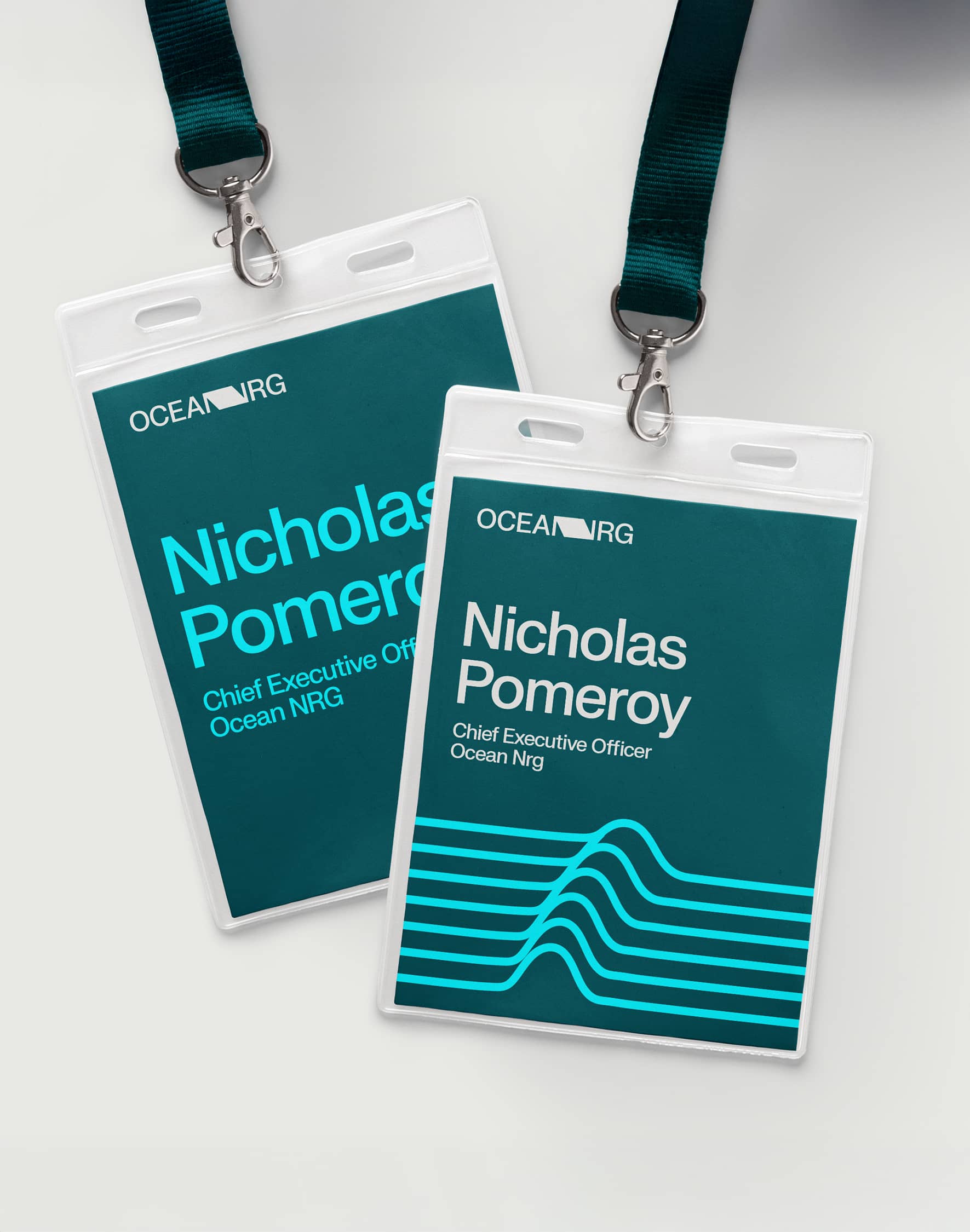 Ocean NRG staff passes with green lanyards.